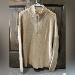 Half-Zip Knit Sweater in Beige - Women's Cozy Pullover